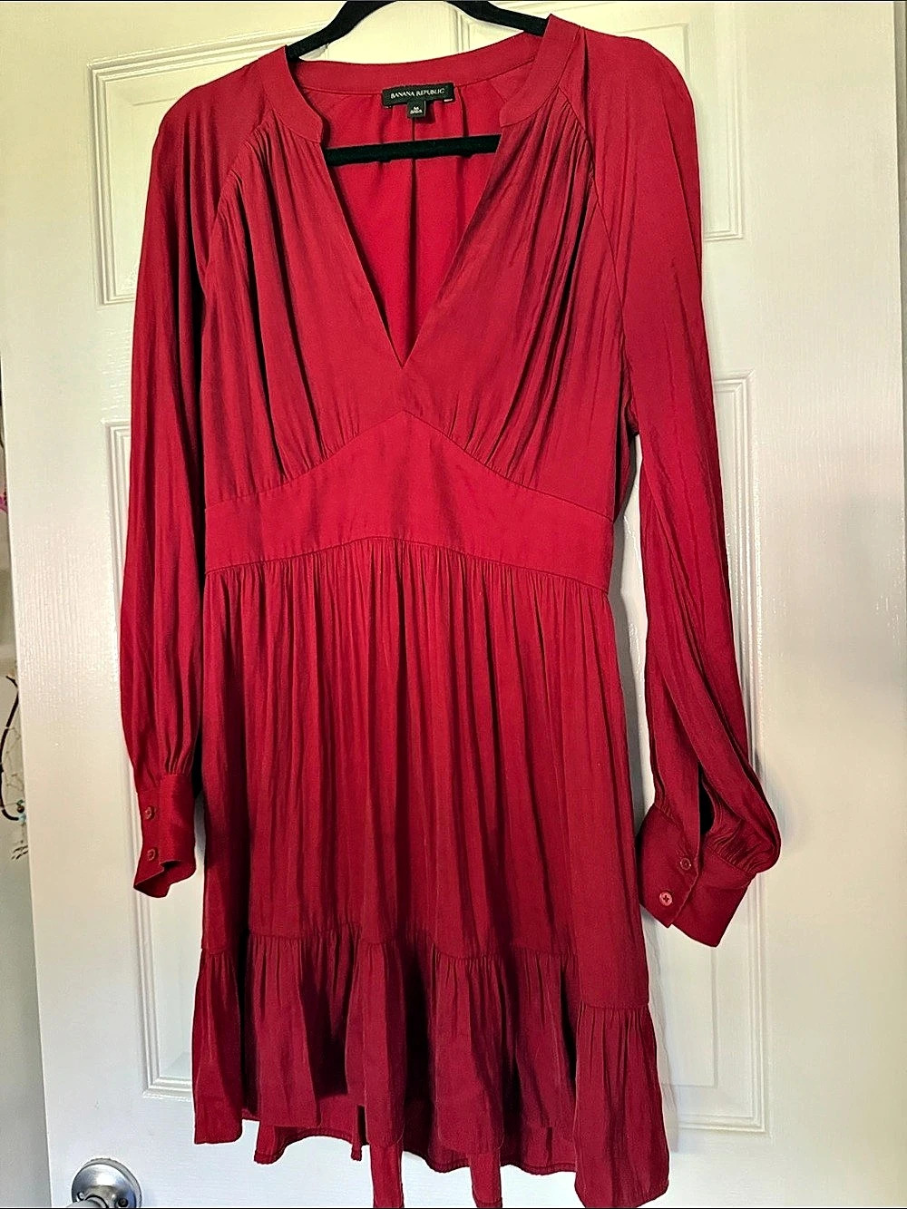 Banana Republic Long Sleeve V-Neck Ruffle Mini Dress Red Medium
